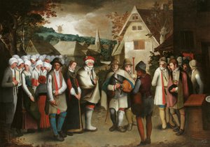 En bryllupsprosesjon gjennom en by av Nicolas Baullery