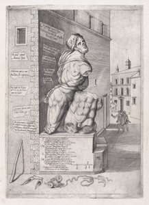 Mirror of Roman Magnificence: Statue av Pasquin i huset til kardinal Ursino..., 1500-tallet. av Nicolas Beatrizet