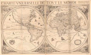 Relieff vist billedmessig. Inkluderer notater. Illustrasjoner inkluderer bilder av Edens hage og den siste dommen og fire allegoriske figurer i hjørnene av arket. Settes sammen av 4 ark. LC-kopi i to ark, montert sammen på klede. Brett lin av Nicolas Berey