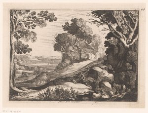 Kupert landskap med to geitegjetere Idealiserte landskap (serietittel) av Nicolas Cochin (attributed to)