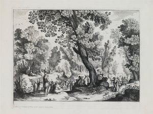 Et skogkledd landskap med prekenen til døperen Johannes av Nicolas Cochin