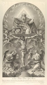 Den hellige treenighet, Kristus på korset flankert av to engler, Den Hellige Ånd som en due og..., 1702. av Nicolas Dorigny