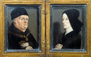 Diptych of the Matheron: portretter av Rene, hertugen av Anjou, grev av Provence, konge av Sicilia og Jerusalem (1409-1480) og hans kone Jeanne de Laval. Maleri av Nicolas Froment (ca. 1425-1483/1486) Søn. 0,17x0,13 m