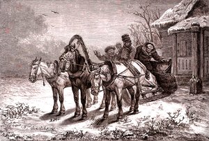 Russland. Stafettstasjon i 1865. Posthus.1865 (Gravering) av Nicolas Gregorovitch Svertschkoff