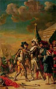 Henri II (1519-59) Gir kjeden av Saint-Michel-ordenen til Gaspard de Saulx (1509-73) grev av Tavannes, etter slaget ved Renty, 13. august 1554, 1789