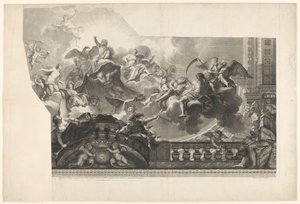 Takmaleri med samling av guder (plate 2) Plafond du Milieu de la Grande Gallerie du Palais Royal (tittel på objekt)