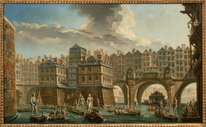 Paris, båtmannsdyst mellom Pont Notre-Dame og Pont au Change av Nicolas and Jean Baptiste Raguenet