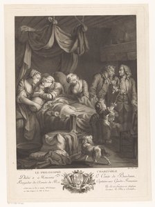 Kvinne med baby i fødsel, omgitt av andre figurer Le Philosophe Charitable (tittel på objekt) av Nicolas Joseph Voyez