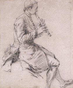 En sittende mann som spiller fløyte, i profil til høyre, ca. 1720-tallet av Nicolas Lancret