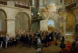 Overdragelse av Den Hellige Ånds Orden i kapellet i Versailles, 3. juni 1724 (olje på lerret) av Nicolas Lancret