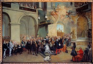 Overleveringen av Den Hellige Ånds Orden (Den Hellige Ånds Orden) i kapellet i Versailles 3/06/1724 Maleri av Nicolas Lancret (1690-1743) 1724 Søn. 0,56x0,81 m av Nicolas Lancret