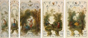 Veggpaneler: Gartneren, Hagebruk, Vingården, See-Saw, Gyngen av Nicolas Lancret