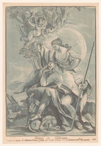 Diana som Endymion Diana og Endimion (tittel på objekt) Cabinet Crozat (serietittel) Samling av trykk fra de vakreste maleriene og fra de vakreste designene som finnes i Frankrike (serietittel) av Nicolas LeSueur