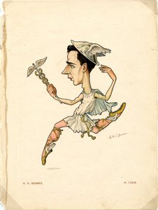Portrett av Mikhail (Michel) Fokine (1880-1942) russisk danser og koreograf - Litografi av Nikolai Gustavovich Legat (1869-1937), utdrag fra Ballet russe en caricatures