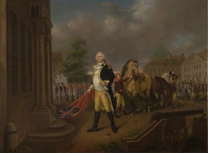General Humphreys leverer standardene tatt i Yorktown til Congress Hall, Philadelphia av Nicolas Louis Albert Delerive