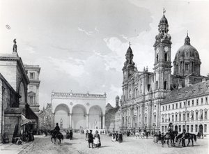 Royal Palace, Hall of Marshals og Theatines Church i München, første halvdel av det nittende århundre av Nicolas Marie Joseph Chapuy