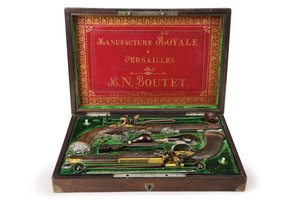 Et par sølvmonterte riflede flintlåspistoler, Versailles, 1825