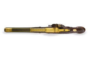 En av et par sølvmonterte riflede flintlåspistoler, Versailles, 1825
