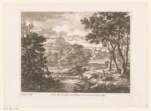 Fjelllandskap med figurer ved elva av Nicolas Perelle