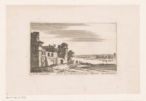 Landskap med bygninger ved en elv Elvelandskap med bygninger (serietittel) av Nicolas Perelle