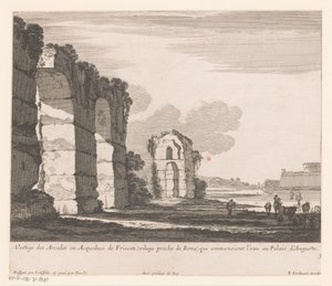Landskap med ruiner og kugjetere Vestige des Arcades ou Aqueducs de Friscati (...) (tittel på objekt)