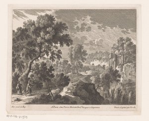 Landskap med gående mann og kvinne nær ruin av Nicolas Perelle