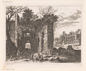 Hvilende familie foran en ruin av Nicolas Perelle