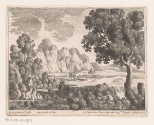 Slett i et kupert landskap med figurer av Nicolas Perelle