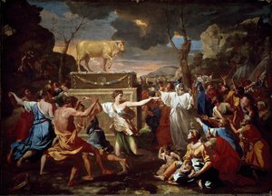 Tilbedelse av gullkalven av Nicolas Poussin