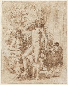 Bacchus og Erigone (penn og blekk med vask på papir) av Nicolas Poussin