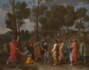 Innvielsens sakrament (Kristus gir Peter nøklene). Rundt 1637-40 av Nicolas Poussin
