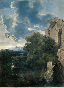 Landskap med Hagar og engelen (maleri på lerret) av Nicolas Poussin