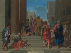 De hellige Peter og Johannes helbreder den lamme mannen, 1655. av Nicolas Poussin
