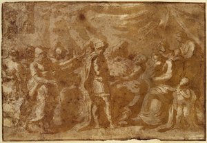 Studie for The Death of Germanicus (penn og blekk på papir) av Nicolas Poussin