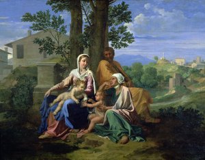 Den hellige familie med SS. John, Elizabeth og spedbarnet døperen Johannes av Nicolas Poussin