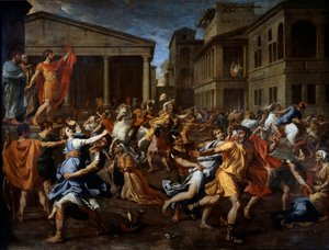 Fjerningen av sabinene av romerne. Romulus til venstre observerer scenen. Maleri av Nicolas Poussin av Nicolas Poussin