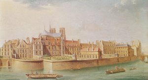 Hus i klosteret Notre-Dame, Paris av Nicolas Raguenet