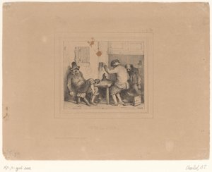 Tre fulle bønder på en pub Vive la joie (tittel på objekt) Sketches 1837 (serietittel) Croquis av Charlet 1837 (serietittel) av Nicolas Toussaint Charlet