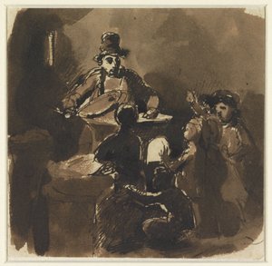 Barn rundt bålet til en kastanjeselger (?) av Nicolas Toussaint Charlet
