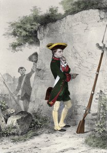 Napoleon I Bonaparte (1769 - 1821) ved militærskolen i Brienne i 1783. Gravering av Charlet fra 1800-tallet.