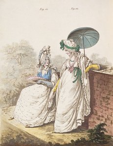 Morgenkjoler, fiken. 111 og 112 fra Nikolaus Heideloffs "Gallery of Fashion" Vol II, september 1796 (trykk) av Nicolaus von Heideloff
