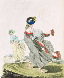 Morgenkjoler fiken. 134 og 135 fra Nikolaus Heideloffs "Gallery of Fashion" Vol II, april 1797 (trykk) av Nicolaus von Heideloff
