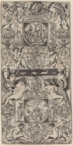 Ornamentpanel med Orpheus og Paris-dommen av Nicoletto da Modena