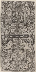 Ornamentpanel med Orpheus og Paris-dommen av Nicoletto da Modena