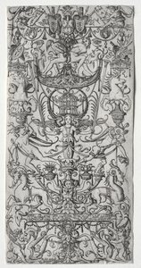 Ornamentpanel med et fuglebur av Nicoletto da Modena