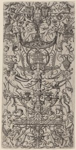 Ornamentpanel med et fuglebur av Nicoletto da Modena