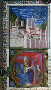 Saint Augustine Writing Miniature av Nicolo Polani hentet fra "" De civitate dei"" (Guds by) av Saint Augustine of Hippo (354-430). 1459. Paris, Bibliotheque sainte Genevieve av Nicolo Polani
