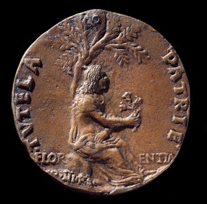 Medaljong som representerer Lorenzo de Medici, kjent som den storslåtte (bronse av Nicolo Spinelli