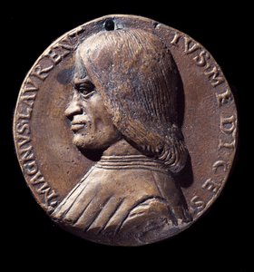 Portrettmedalje av Lorenzo de Medici, kjent som den storslåtte (bronse av Nicolo Spinelli