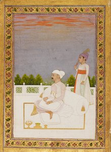Adelsmann, muligens Mir Qasim, satt på en terrasse med ledsager, 1700-tallet av Nidhama